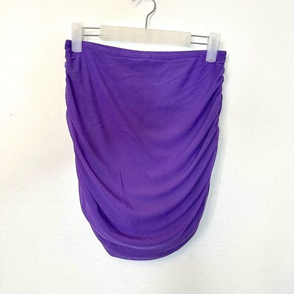 Fashion Nova Sheer Mesh Ruched Elastic Waist Stretch Purple Mini Skirt Size XL - Picture 2 of 4